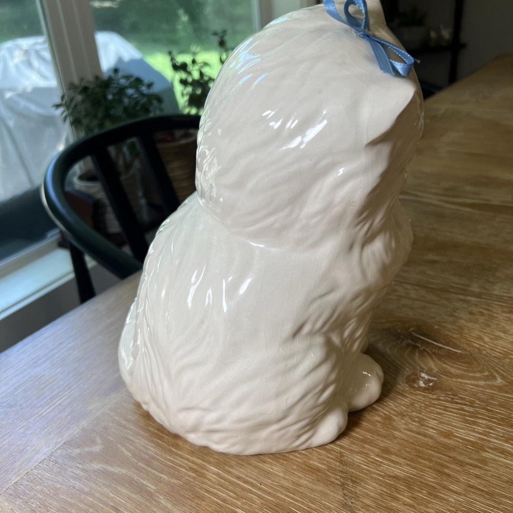 Vintage White Ceramic Persian Cat Figurine Blue Eyes Pink Tongue 10 Inch Statue - Picture 6 of 8
